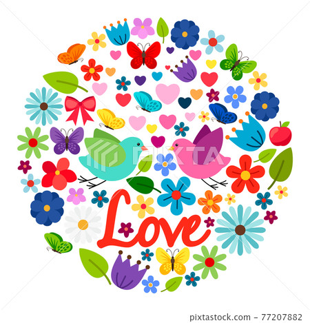 Spring love card round label Spring love card round label 77207882