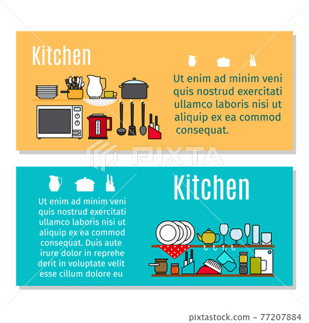Kitchen horizontal flyers in cartoon style Kitchen horizontal flyers in cartoon style 77207884