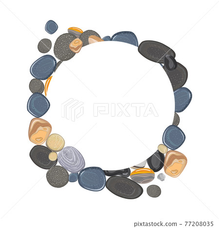 Round frame with realistic river stones 77208035