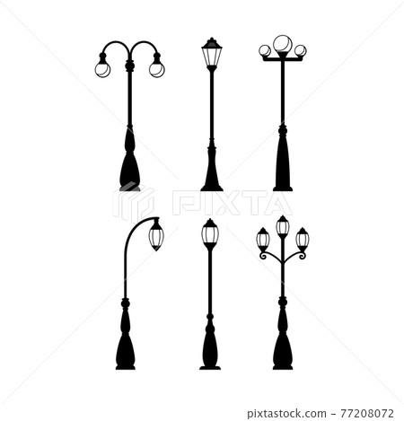 Vintage streetlights black silhouettes set 77208072