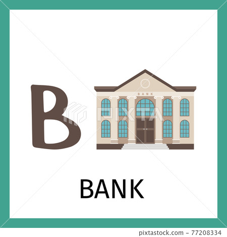 Alphabet card with bank building 77208334