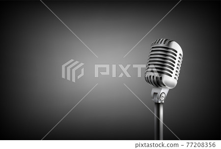 Vintage style microphone in studio. Banner with copy space Vintage style microphone in studio. Banner with copy space 77208356