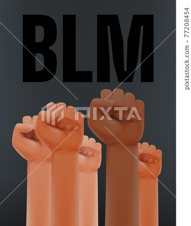 Black lives matter. Different race men fists up in the air and letters BLM Black lives matter. Different race men fists up in the air and letters BLM 77208454
