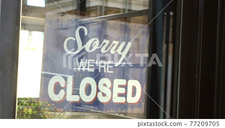 Closing the door and changing shop sign 77209705