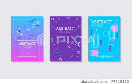 Poster Set, Bright Modern Abstract Cover, Brochure, Banner, Card, Background with Geometric Shapes Vector Illustration 77210550