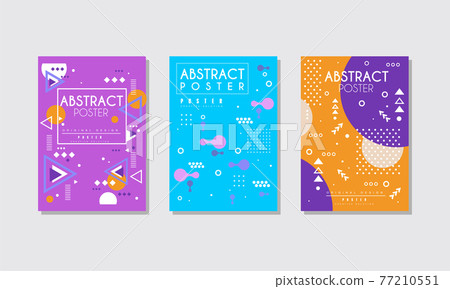 Abstract Poster Set, Bright Creative Cover, Brochure, Banner, Card, Background Vector Illustration 77210551
