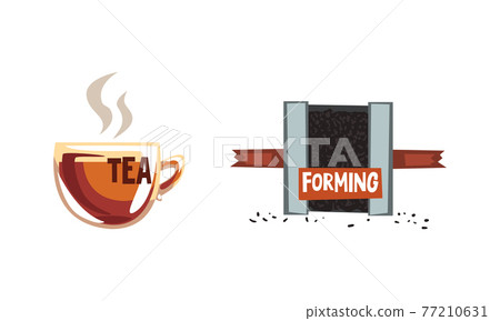 Tea Production Set, Leaves Forming and Cup of Hot Drin Vector Illustration 77210631