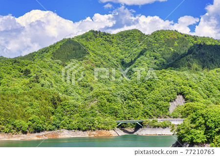 Fresh green forest Miyagase dam lake Fresh green forest Miyagase dam lake 77210765