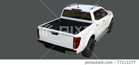White commercial vehicle delivery truck with a double cab. Machine without insignia with a clean empty body to accommodate your logos and labels. 3d rendering. White commercial vehicle delivery truck with a double cab. Machine without insignia with a clean empty body to accommodate your logos and labels. 3d rendering. 77211277
