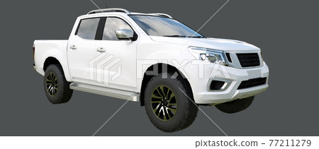 White commercial vehicle delivery truck with a double cab. Machine without insignia with a clean empty body to accommodate your logos and labels. 3d rendering. 77211279