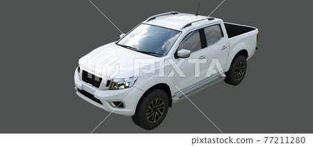 White commercial vehicle delivery truck with a double cab. Machine without insignia with a clean empty body to accommodate your logos and labels. 3d rendering. 77211280