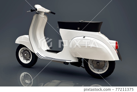Vintage european white scooter on a gray background. 3d rendering. Vintage european white scooter on a gray background. 3d rendering. 77211375