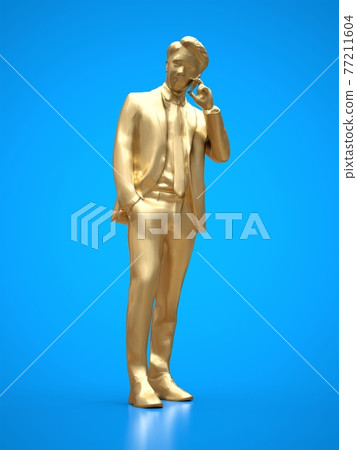 Gold figure businessmen talking on the phone. 3d rendering. Gold figure businessmen talking on the phone. 3d rendering. 77211604