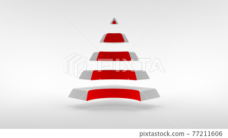 The logo on a white background, a white pyramid with a neck of red color composed of equal horizontal parts. 3d rendering. The logo on a white background, a white pyramid with a neck of red color composed of equal horizontal parts. 3d rendering. 77211606