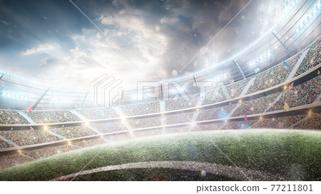 Stadium with flashlights and fans. Wide angle. 3d Stadium with flashlights and fans. Wide angle. 3d 77211801