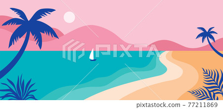 Summer time fun concept design. Creative background of landscape, panorama of sea and beach on air Summer time fun concept design. Creative background of landscape, panorama of sea and beach on air 77211869