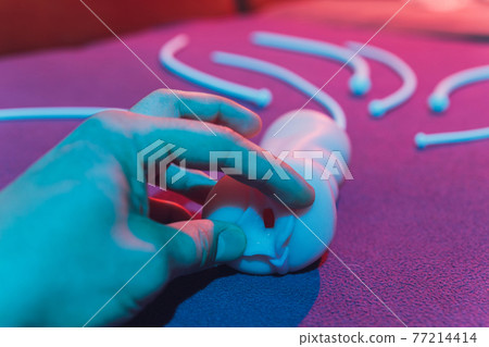 Vibrator for relaxation and pleasure.Vibrator for sex games. Vaginal exercise machines for intimate.Vibrator toys for adults. Sex toys. vibration work and artificial vagina. sex games concept. 77214414