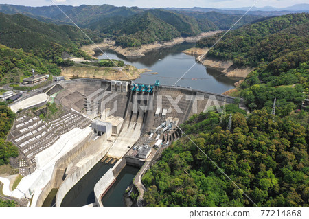 Aerial view of Tsuruta Dam, the largest in Southern Kyushu Aerial view of Tsuruta Dam, the largest in Southern Kyushu 77214868