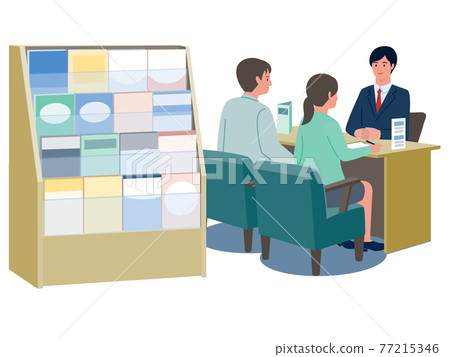 一對夫婦在保險代理窗口諮詢相應工作人員的矢量圖 77215346