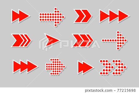Flat red paper arrow sticker shadow set vector Flat red paper arrow sticker shadow set vector 77215698