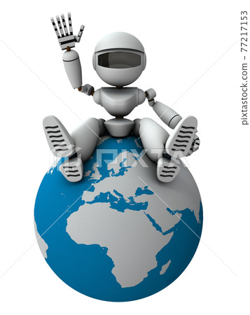指導您了解歐洲經濟的人工智能機器人。白色背景。 3D 渲染。 77217153