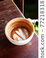 Cup of hot chocolate and milk foam. Eat up cup. Drink and beverage background. 77218318