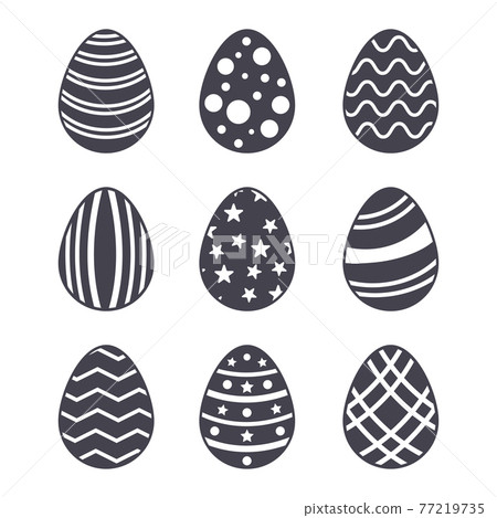 Collection of easter eggs silhouette isolated on white background vector. 77219735