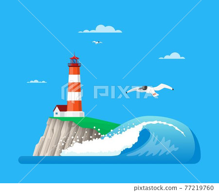 Vector illustration of seascape with lighthouse in flat style Vector illustration of seascape with lighthouse in flat style 77219760