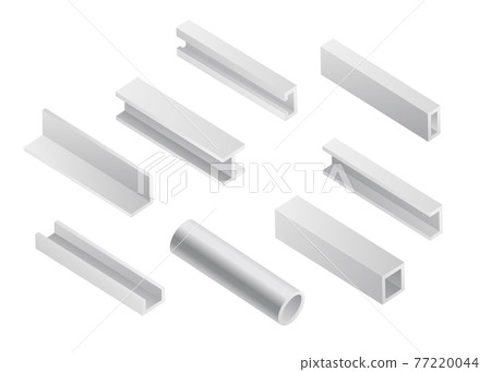 Set of metal beam tubes and pipes for building, steel construction materials. Set of metal beam tubes and pipes for building, steel construction materials. 77220044