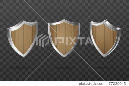Set of wooden security shields templates realistic vector illustration isolated. Set of wooden security shields templates realistic vector illustration isolated. 77220045