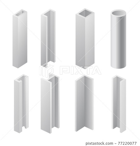 Vector set of steel beam and tubes for building, metal construction materials. 77220077