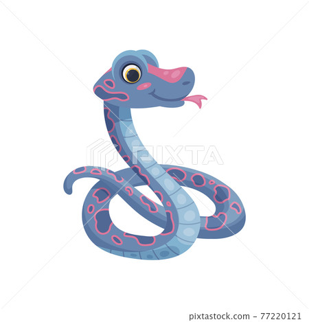 Blue snake character curled up in a ball, flat... - Stock Illustration  [77220121] - PIXTA