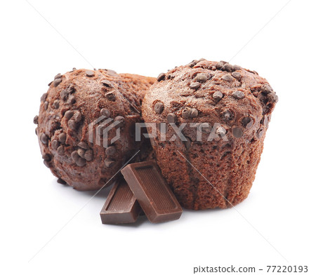 Chocolate cupcake on white backgrounds. Chocolate cupcake on white backgrounds. 77220193