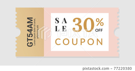 Sale voucher. Coupon design for discount and gift event. Square paper with separation line and identification code. Shopping certificate. Special offer tag. Vector promotion ticket 77220380