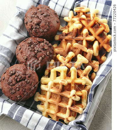 Cupcake with waffles closeup. 77220426