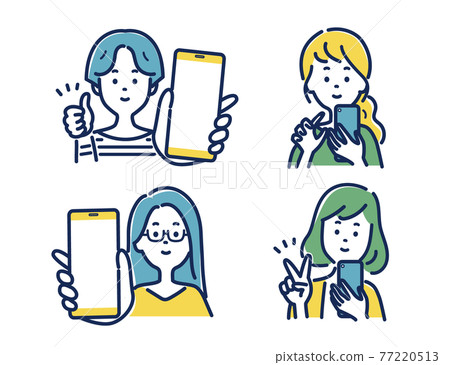 手持智能手機的女性姿勢插圖素材 77220513