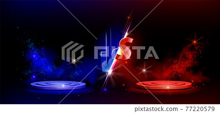 Versus VS sign with blue and red empty podiums Versus VS sign with blue and red empty podiums 77220579