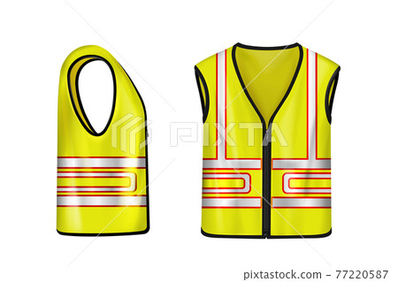 Yellow safety vest with reflective stripes Yellow safety vest with reflective stripes 77220587