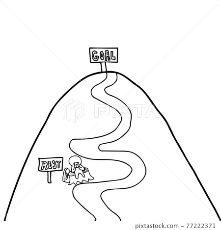 Line drawing illustration of a person taking a break on the way to the goal 77222371