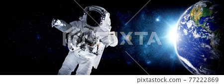 Astronaut spaceman do spacewalk while working for space station 77222869