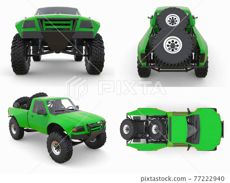 Set most prepared green sports race truck for the desert terrain. 3d illustration. 77222940