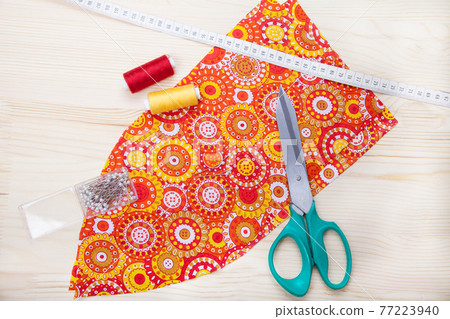 fabric, scissors, thread, centimeter, spool of thread fabric, scissors, thread, centimeter, spool of thread 77223940