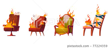 Burning broken chairs and armchairs, old furniture Burning broken chairs and armchairs, old furniture 77224359