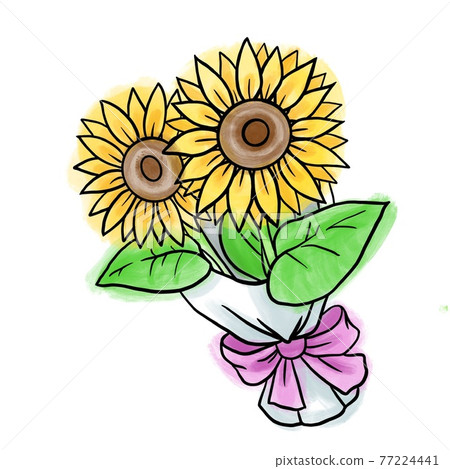 Color illustration of sunflower bouquet 77224441