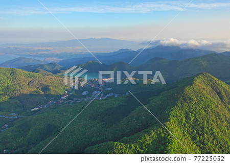 Aerial view of Bessho Dam Lake in Shimabara 77225052