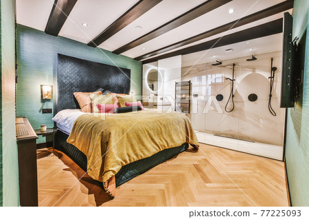 Luxury bedroom with modern washroom 77225093