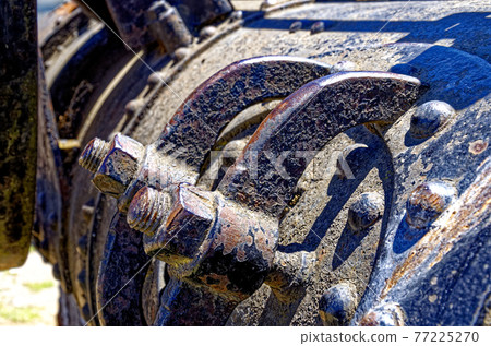 Detail of old rusty steam locomotives - Castro City - Chile 77225270