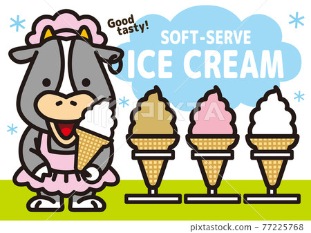 Cow selling soft serve ice cream 77225768