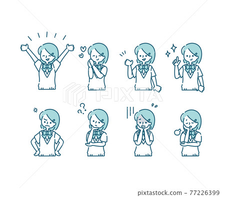 Emotional expression illustration of a female student wearing a blazer (summer clothes) (upper body) Emotional expression illustration of a female student wearing a blazer (summer clothes) (upper body) 77226399