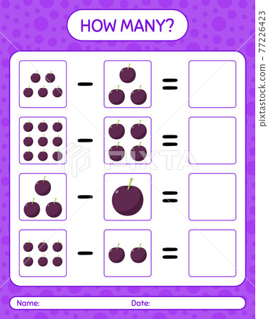 How many counting game plum. worksheet for preschool kids, kids activity sheet, printable worksheet 77226423